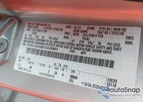 2015 Ford Escape Titanium из США, поврежденный, VIN 1FMCU9J92FUA35901